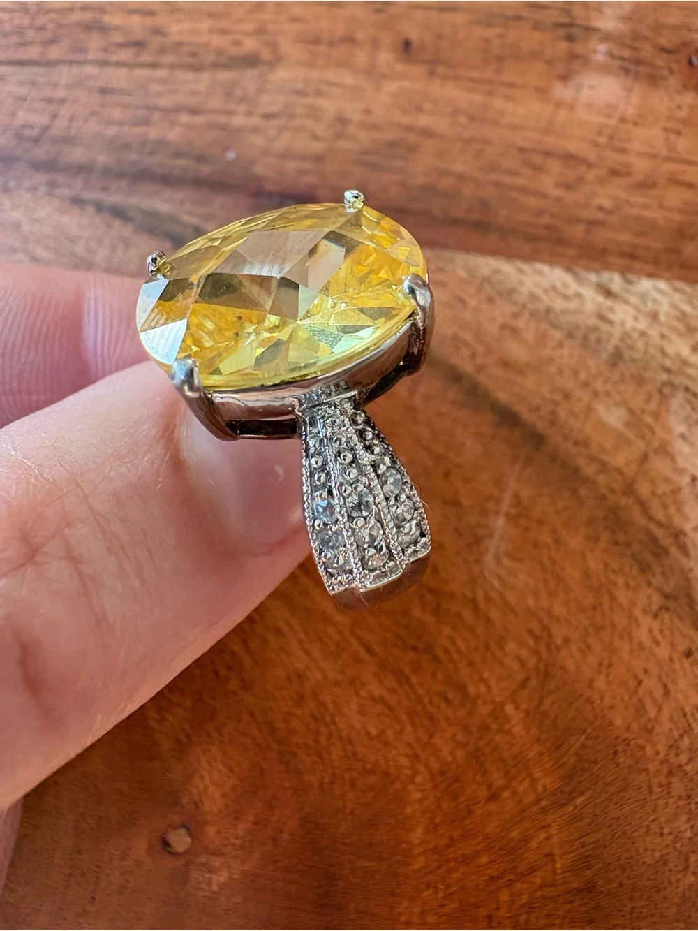 Yellow Oval Gemstone Cocktail Ring - Size 7.5